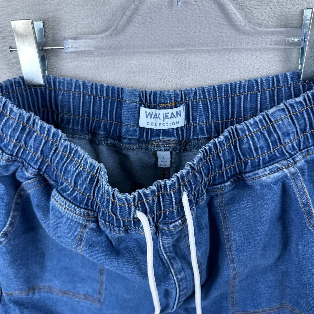 Wax Jean Denim Jogger Pants Womens Size Large Drawstring Waist High Rise Blue - Picture 5 of 12